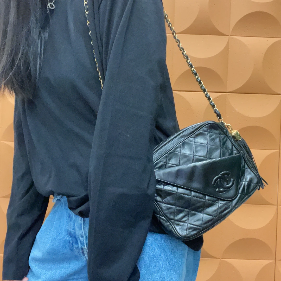 95新 Chanel/香奈儿 【KK】 58XY09 黑金相机单肩斜挎包