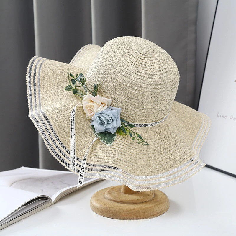 草帽女夏季甜美大帽檐海边沙滩防晒太阳帽网红时尚百搭草编遮阳帽