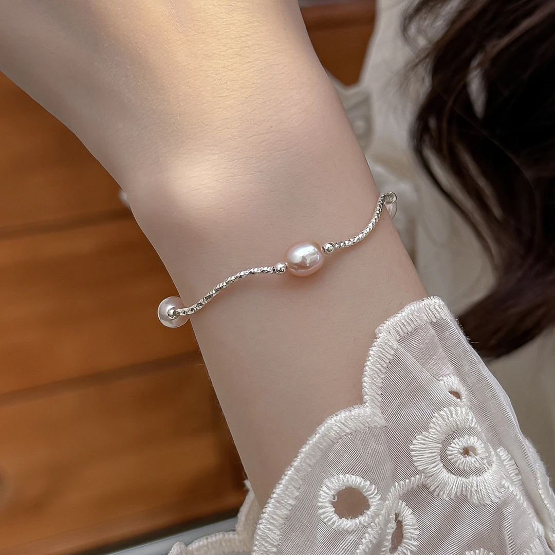 凝光梦紫S925纯银手链女波光粼粼轻奢小众天然淡水珍珠手饰送闺蜜