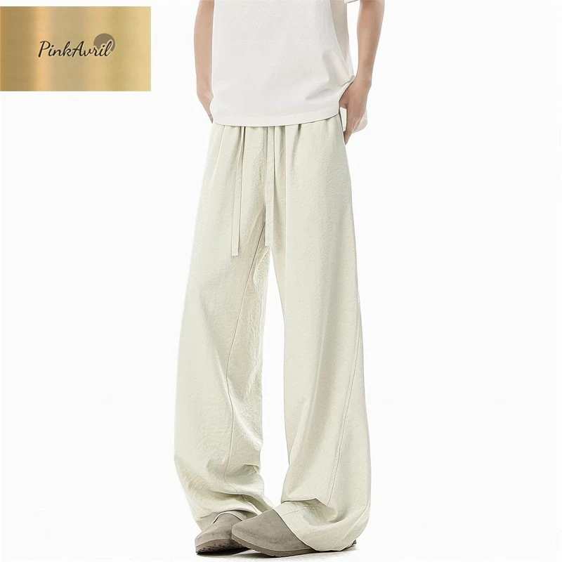 PinkAvril童先森冰丝裤男夏季薄款凉感休闲裤潮牌宽松垂感直筒裤