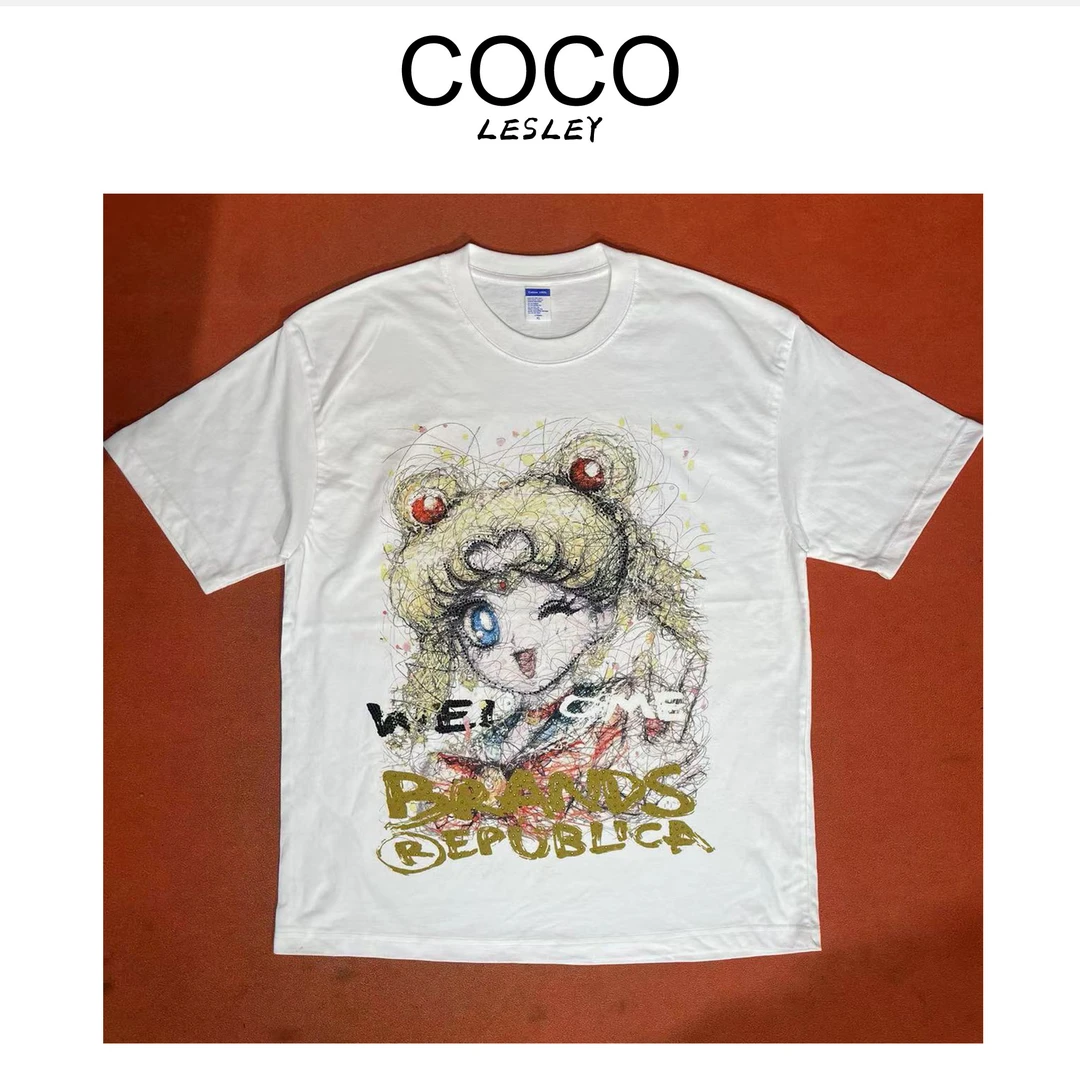 【COCO LESLEY】重工烫钻大码T恤女新款设计师潮流百搭宽松纯棉3751