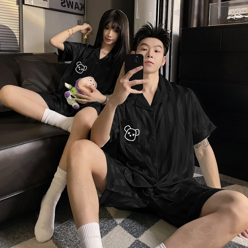 情侣睡衣夏季2025新款冰丝短袖短裤男女士夏天款家居服套装可外穿