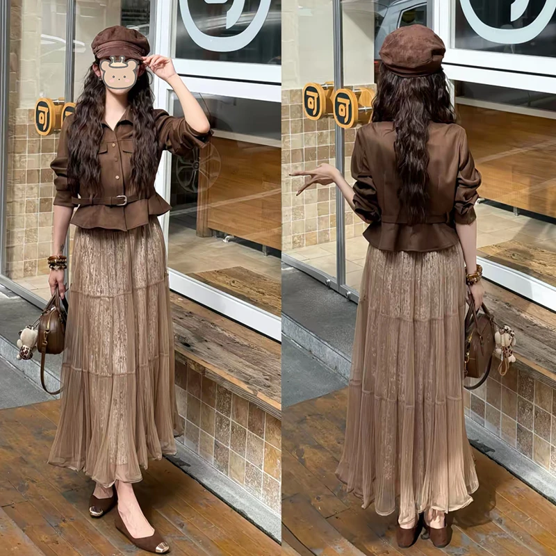 日暮巴塞尔秋季新款显瘦百搭甜酷复古设计腰带款休闲减龄长袖外套