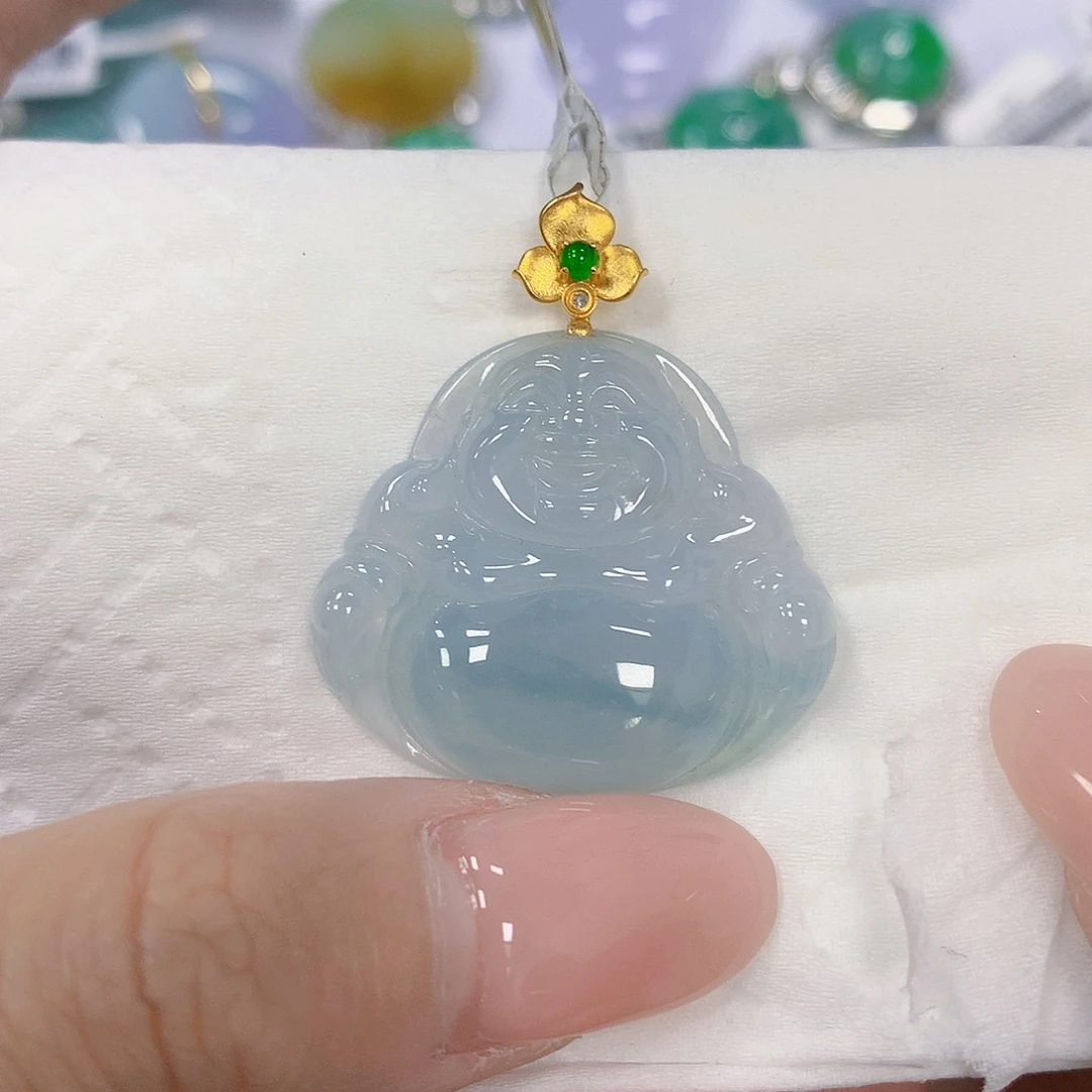 翡翠18K金镶嵌颈饰天然翡翠a货 百元以上9米证书费自理