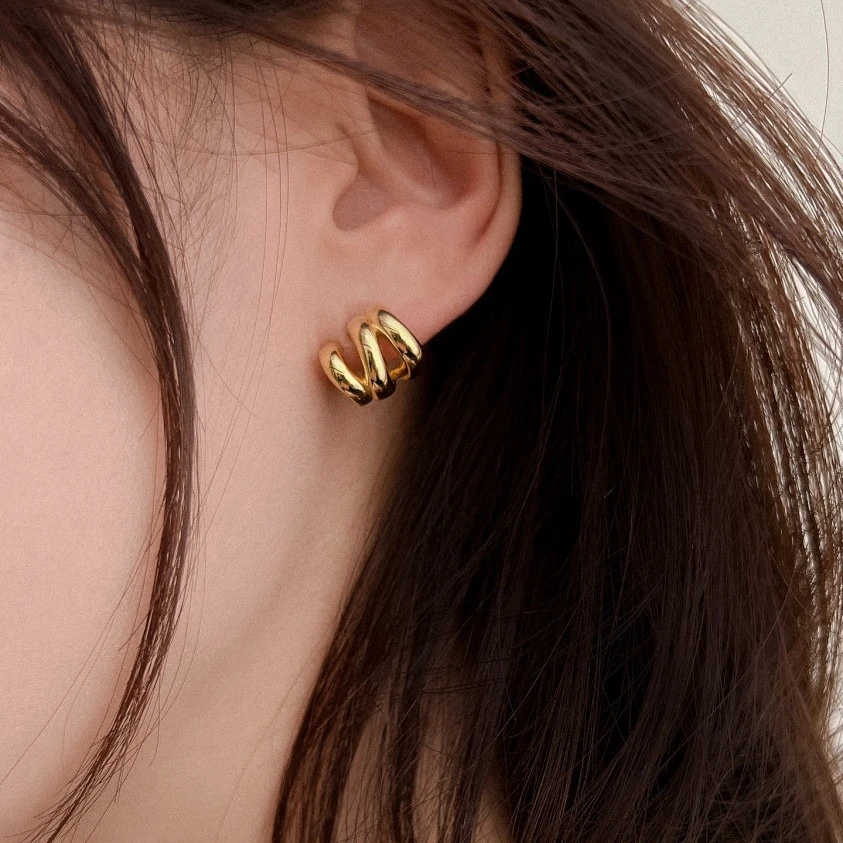 非金属亚克力耳饰 小众设计多圈金属简约百搭气质耳环耳饰冷淡风