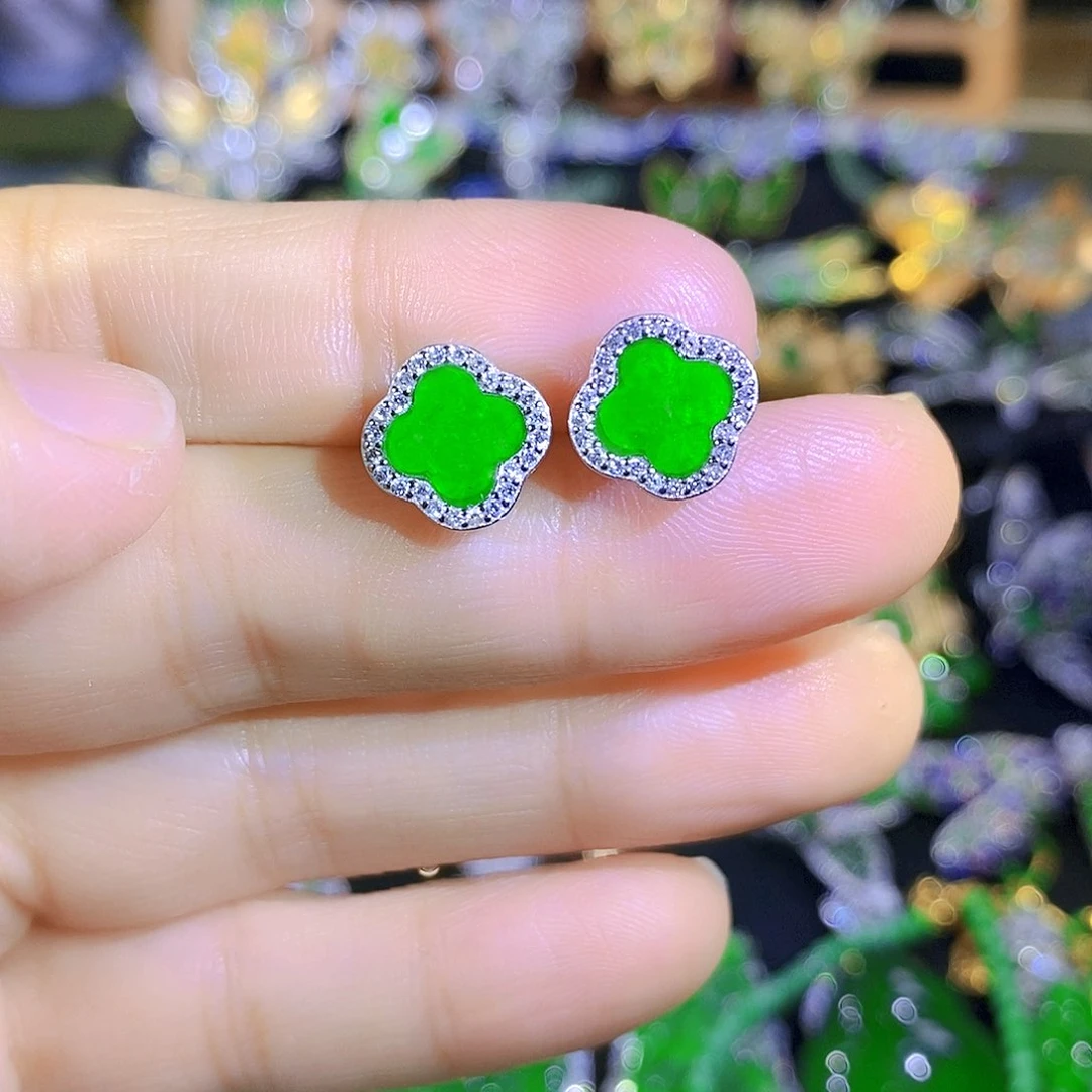 吊坠(不含链)银S925镀金镶嵌翡翠