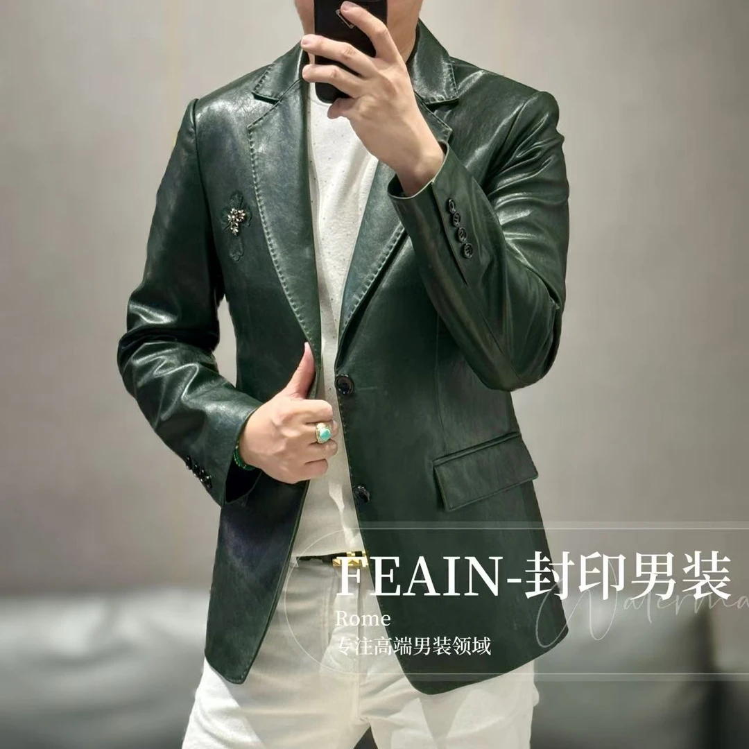 【真皮羊皮】高端男士克罗方向立体修身重工小西装23229