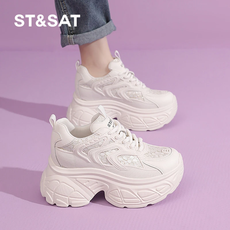 星期六2025春季新款老爹鞋女小个子显高厚底板鞋时尚百搭小白鞋