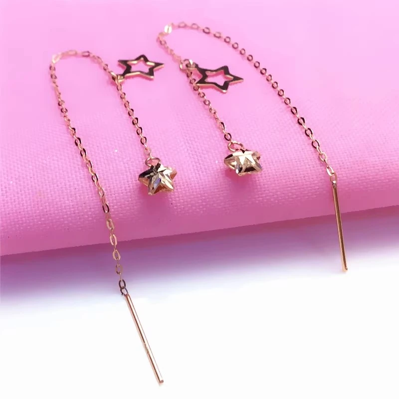14k玫瑰金五角星耳线精致秀气素金星星耳线