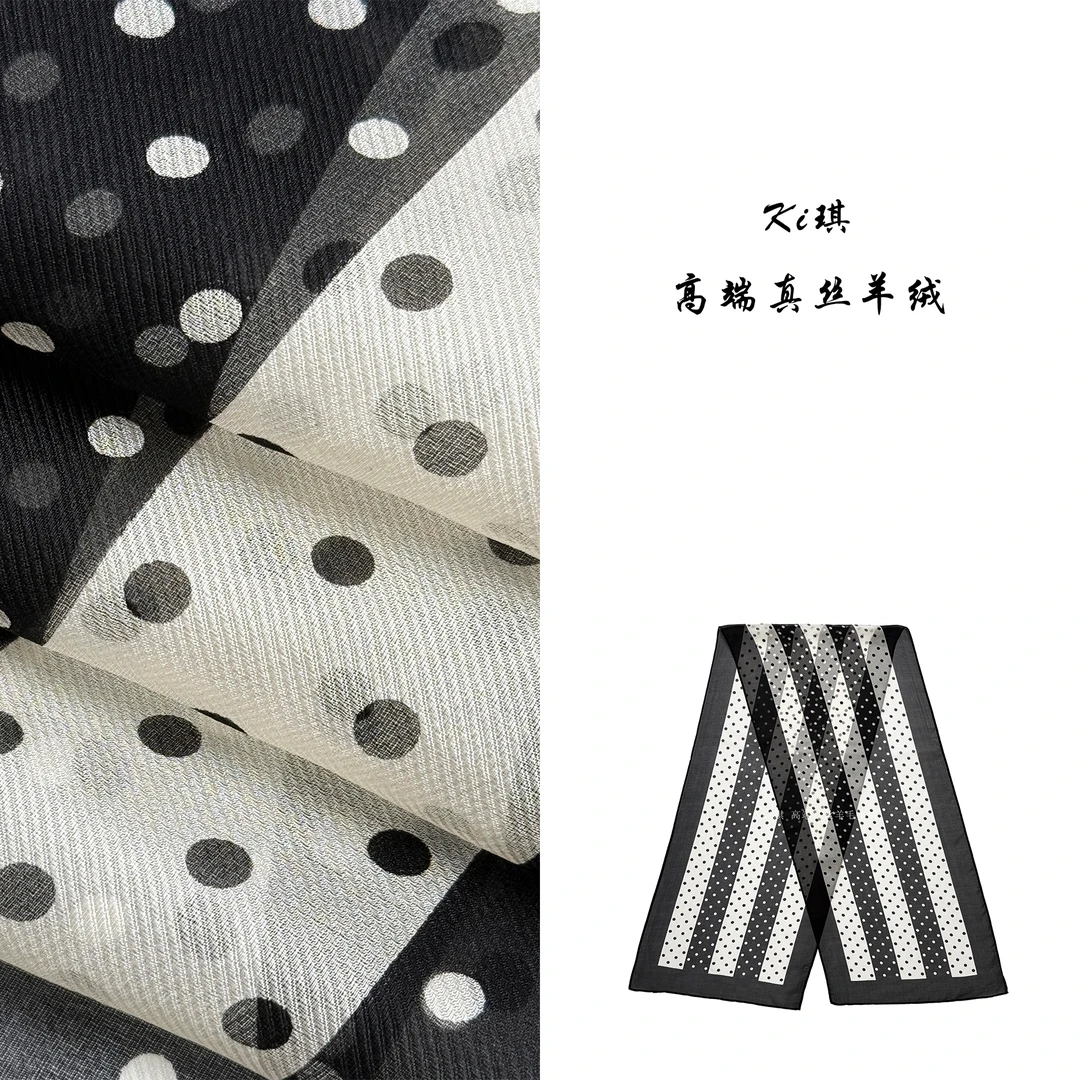 【圆舞香颂】气质黑白波点~桑蚕丝真丝定制斜纹雪纺丝巾飘带发带