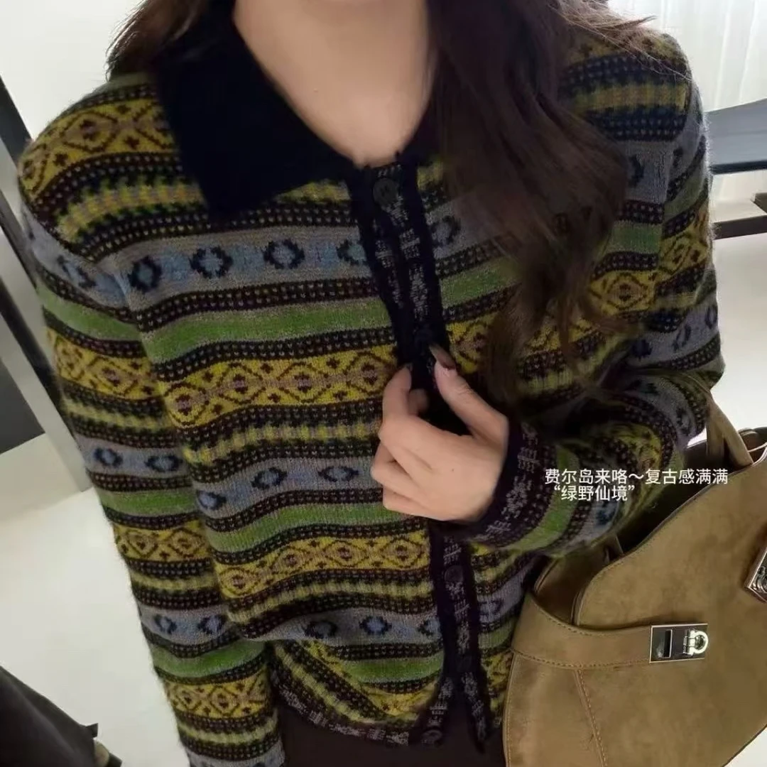 新款提花时尚圆领针织开衫