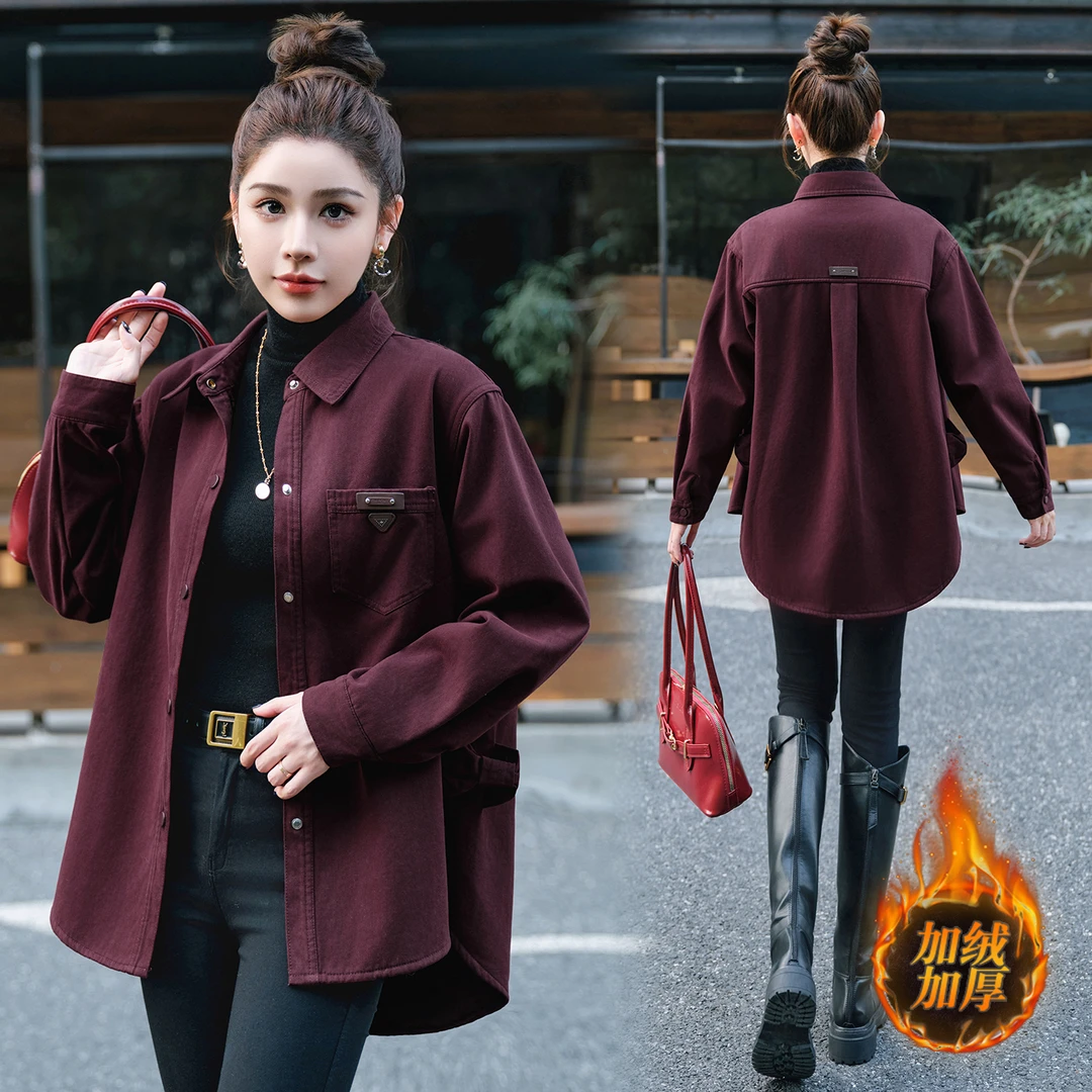 2025年新款成人长袖上衣秋冬装衬衫袖常规款中老年显瘦衬衫宽松型