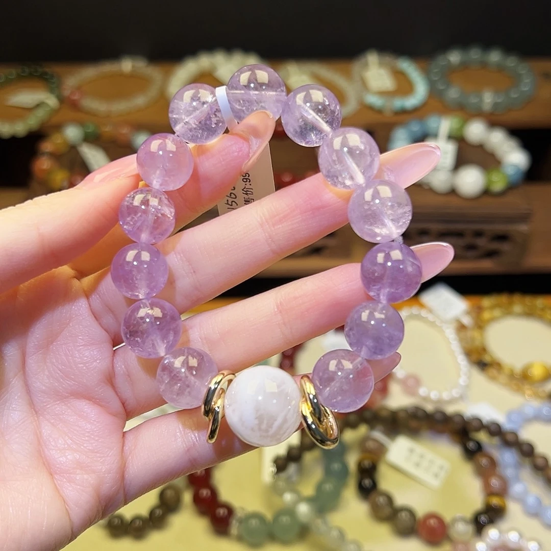 手串水晶银S925镀金镶嵌紫1566