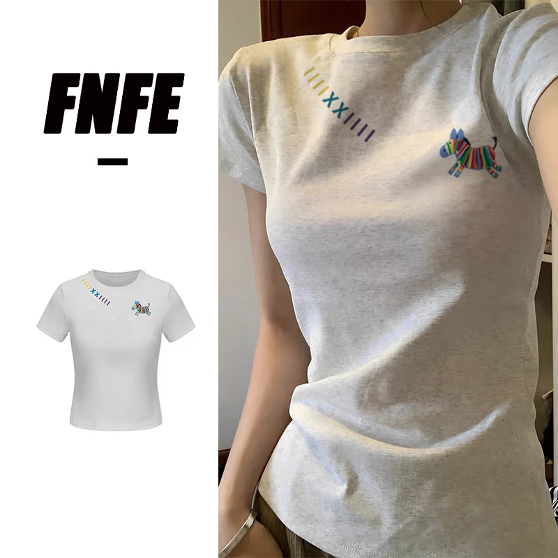 FNFE辣妹夏季韩版街头小众百搭修身显瘦时尚设计感女上衣短袖T恤