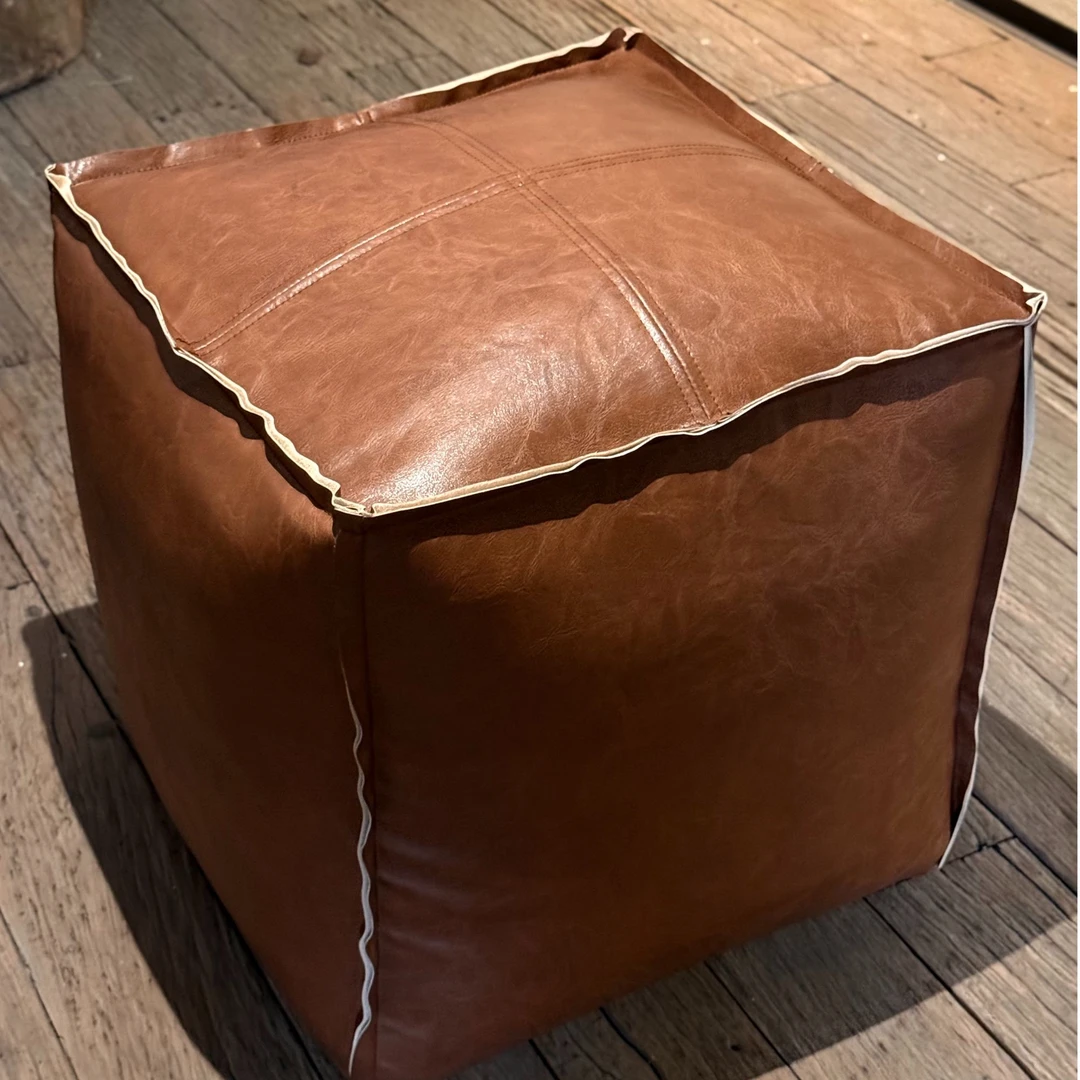 轻奢皮墩榻榻米地上坐垫客厅家用坐墩创意油蜡皮蒲团坐垫飘窗坐垫