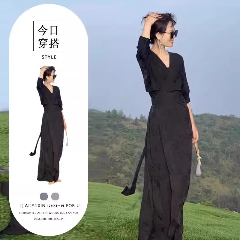 新中式女装国风改良旗袍高端精致清冷感夏季新款禅意古风黑色裙子