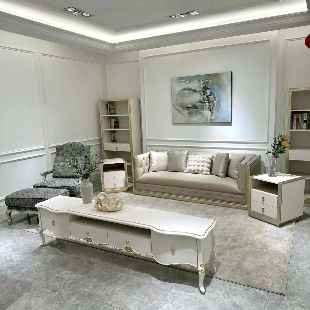 美式轻奢实木别墅龙鳞沙发/家用客厅雕花美式软包沙发