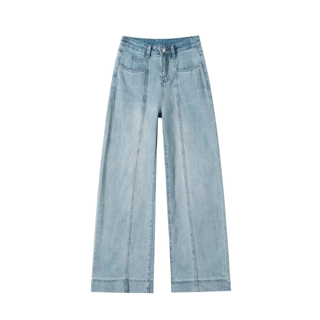 “旧时光“春新款百搭直筒宽松阔腿裤牛仔裤女加长X3359