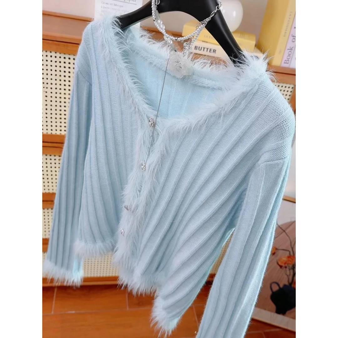 十三行韩系温柔风软糯亲肤V领针织开衫女秋季高级感气质毛衣上衣