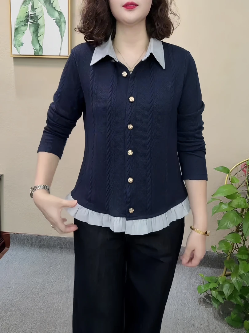 简约时尚气质假两件针织衫女秋冬新款洋气减龄显瘦通勤百搭上衣女