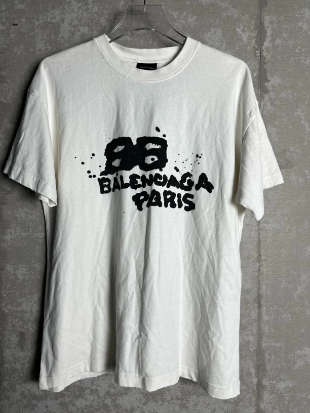 未使用 Balenciaga/巴黎世家 M*1/巴黎世家双B泼墨字母短袖/08078