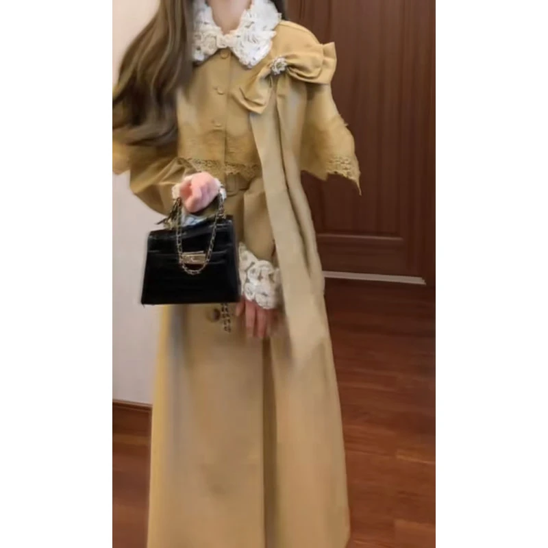 【梨泰院】2025秋冬新款富家千金风韩系韩版修身百搭风衣配披肩套装