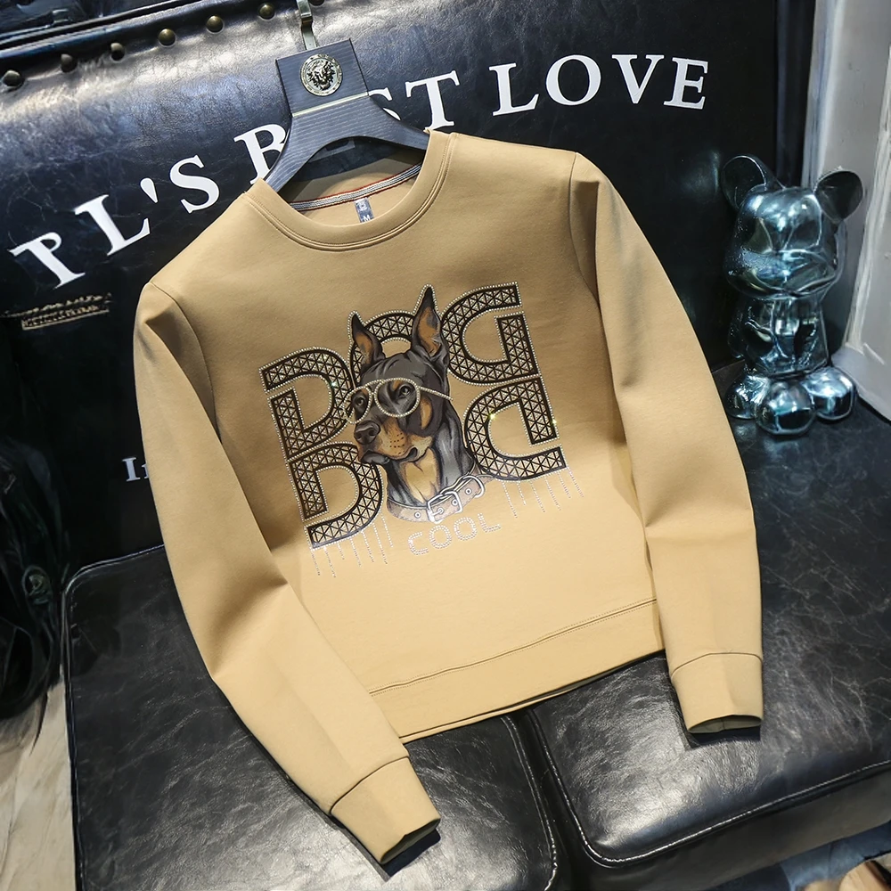 肯梅灵列高级帅气印花卫衣男新款秋季套头圆领大码打底衫帅气上衣