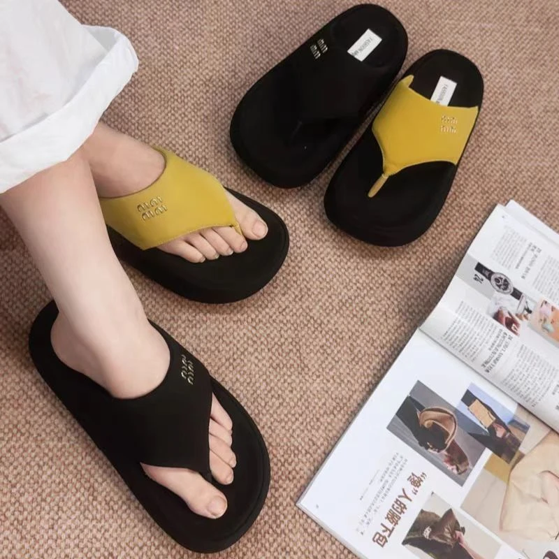 千金风胶粘鞋人字拖ins通勤风修面皮复古风韩版休闲