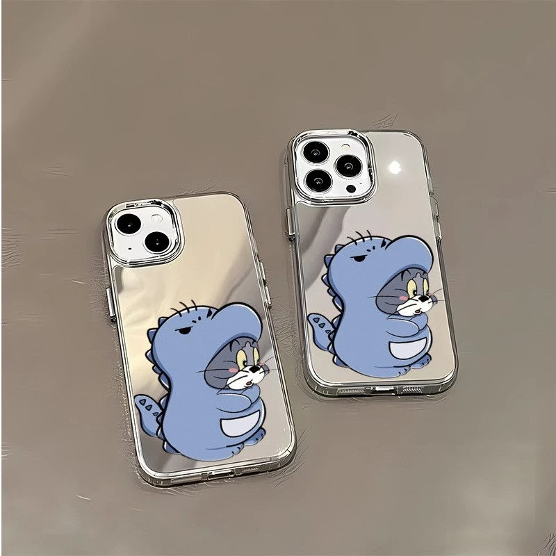 搞怪猫和老鼠iPhone15Promax银框镜面14手机壳13苹果16情侣款11女