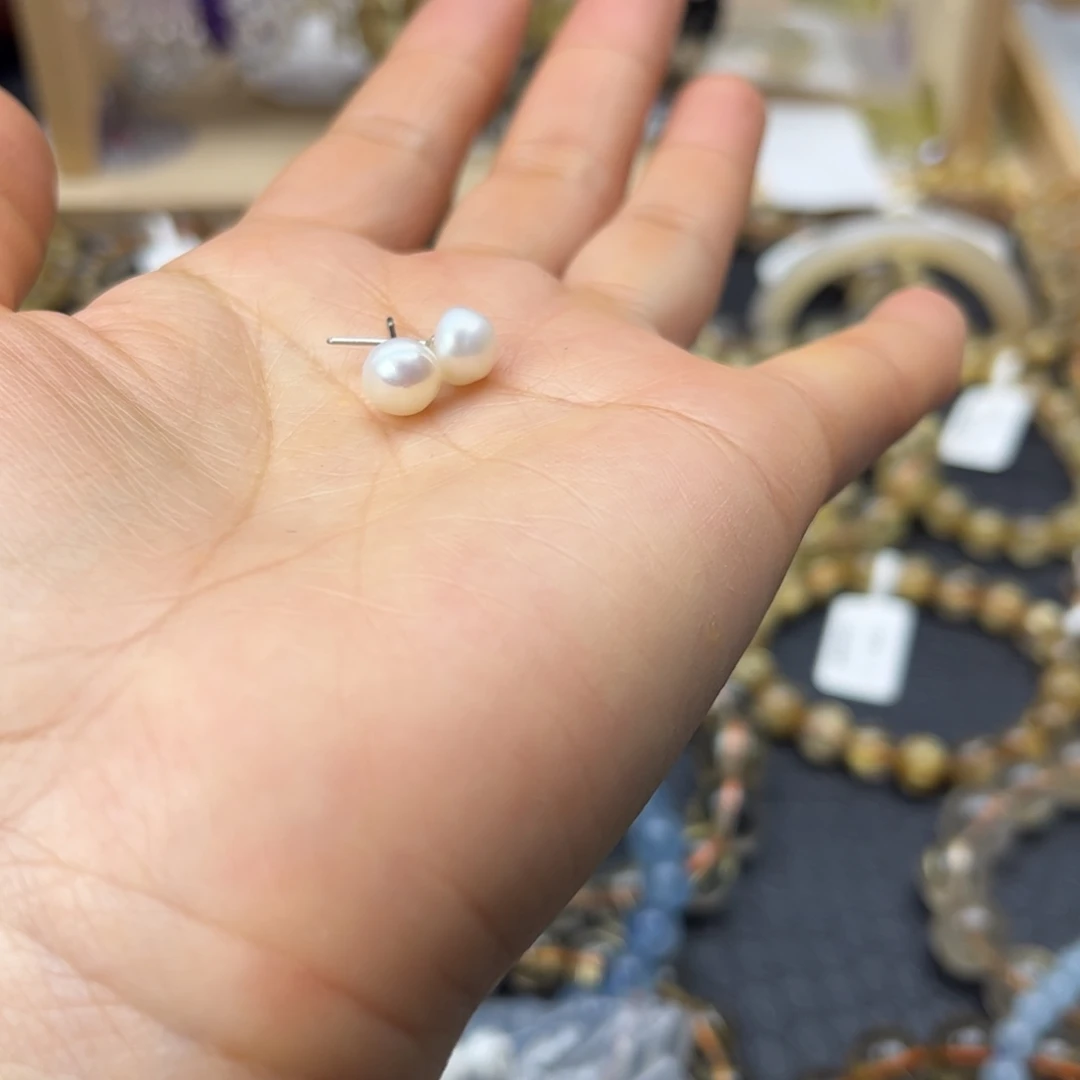 银S925镶嵌淡水珍珠耳饰天然