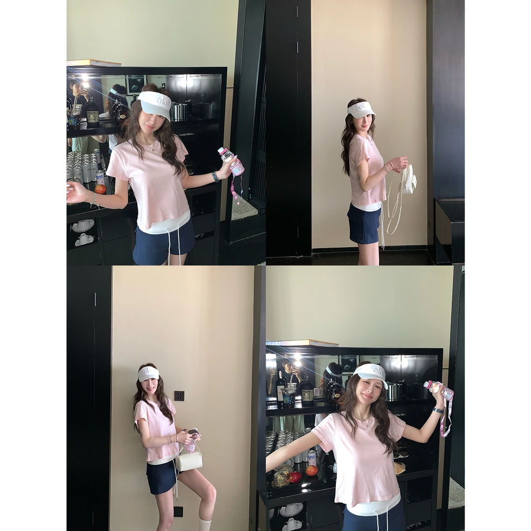 SKK Store like jennie  獨家定制雪花肌理感短款圆领百搭T恤