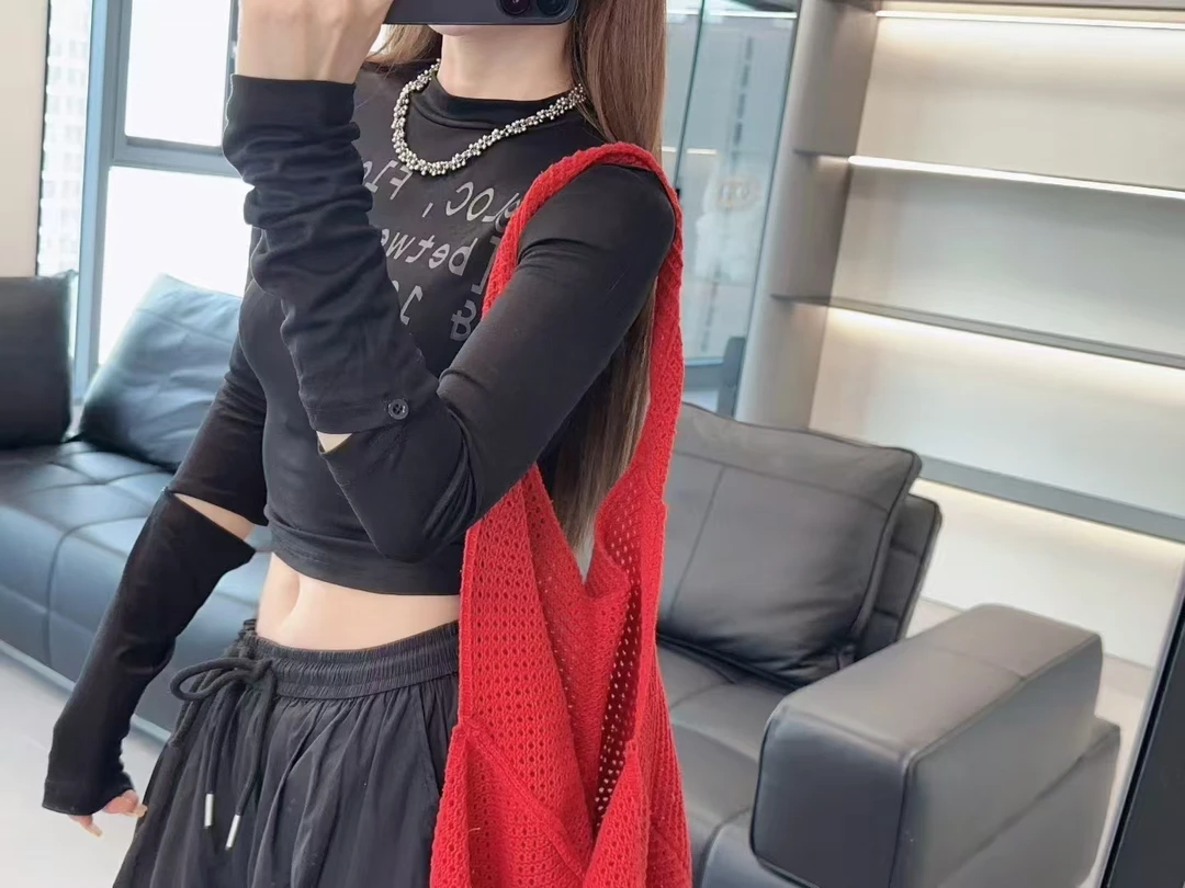 简衣 早秋新款黑色百搭中领长袖T恤