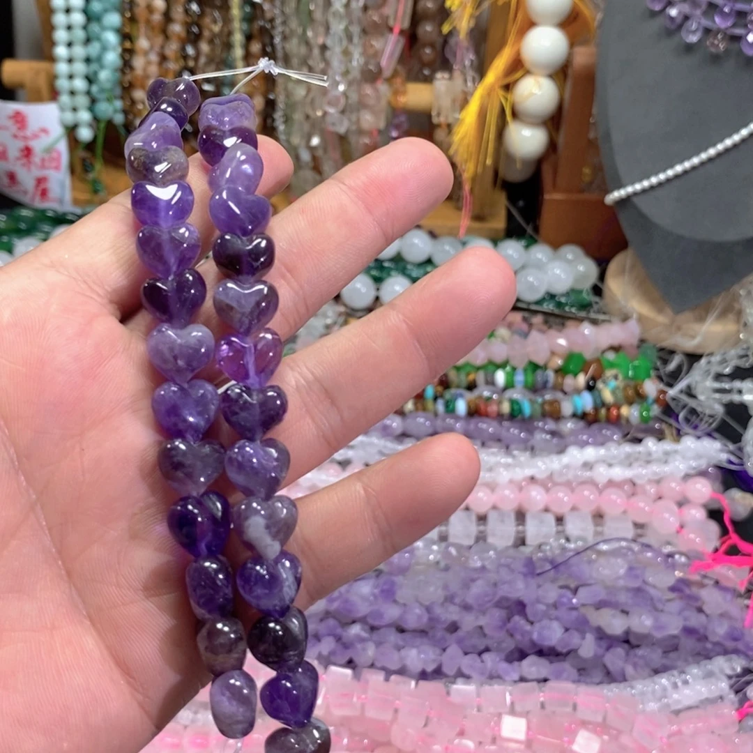 未镶嵌玛瑙/玉髓珠宝半成品天然紫水晶屁桃一条卡12mm15颗