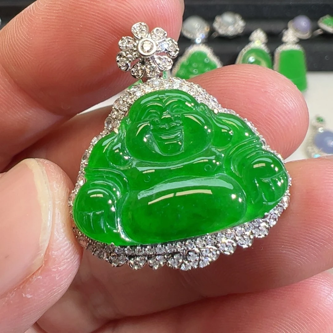 翡翠吊坠(不含链)18K金镶嵌