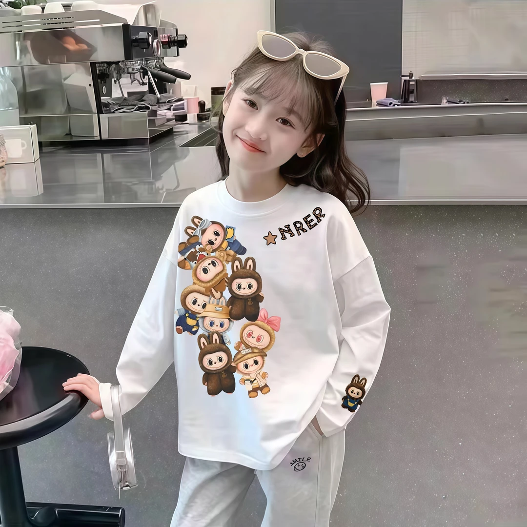 女童长袖t恤春秋款2025新款洋气童装女孩白色甜美衣服儿童打底衫T