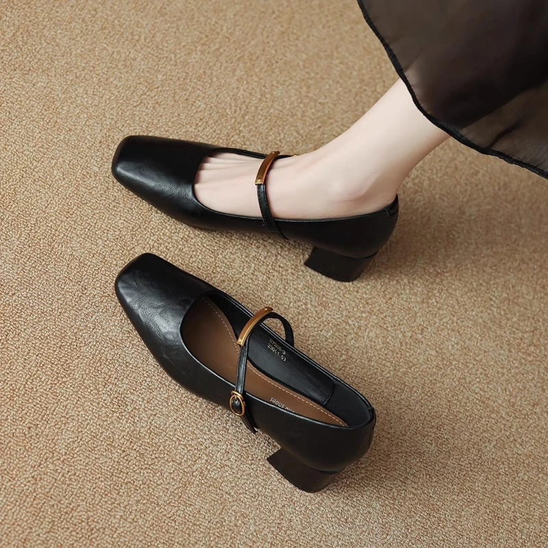方头褶皱春季方根高跟鞋鞋子玛丽珍鞋时尚皮鞋夏季惠州秋季百搭