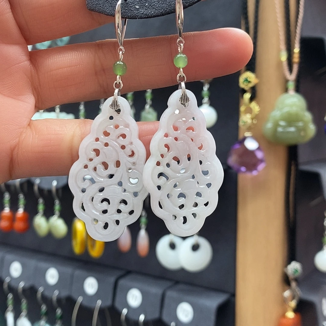 翡翠银S925镶嵌耳饰