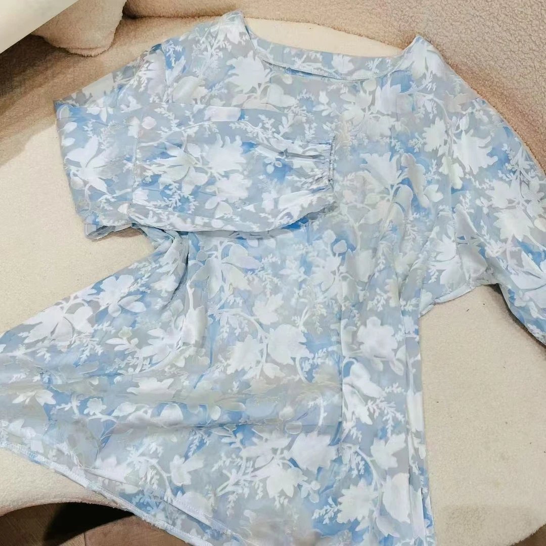 【甄胖·花间畔】新中式大码女装春夏人丝织锦上衣