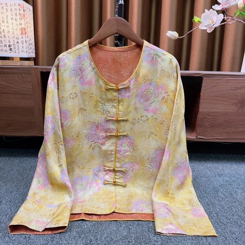 『半窗疏影』新中式黄色提花四经绞罗外套2025新款高级感国风上衣