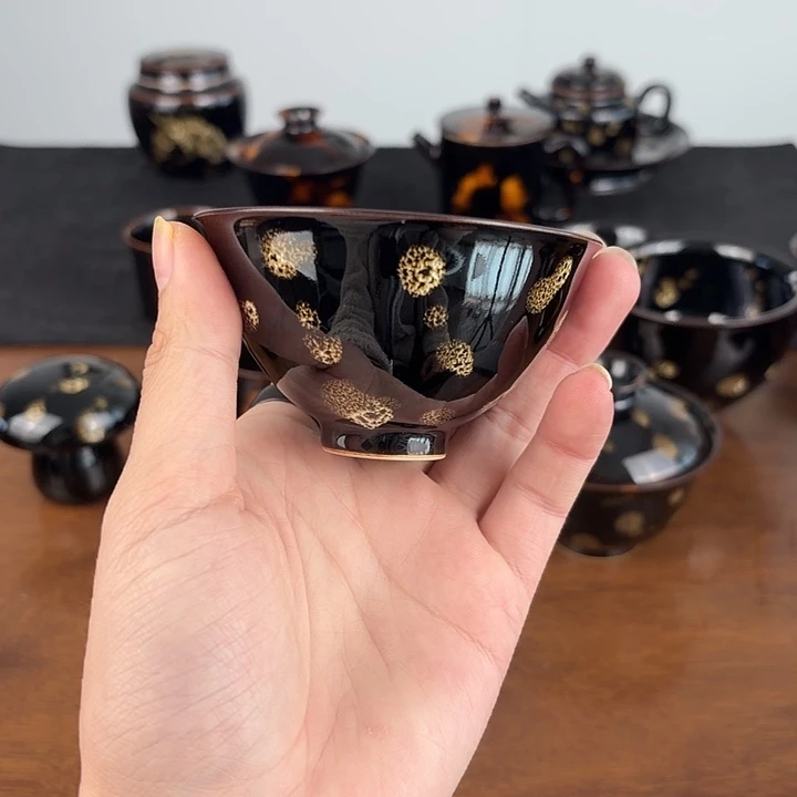 瓷点彩鹧鸪斑鸡心杯