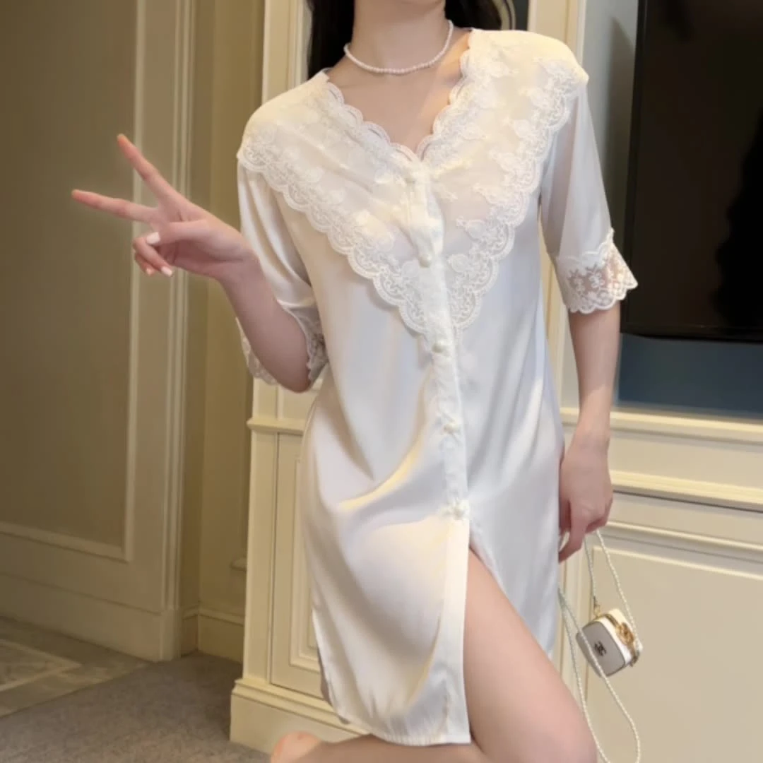 夏季薄款蕾丝睡裙性感女士家居服连衣裙吊带韩版显瘦法式休闲外穿