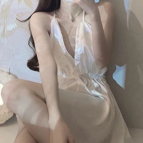 露背吊带睡衣性感深V睡裙甜美露背吊带裙家居服睡衣裙