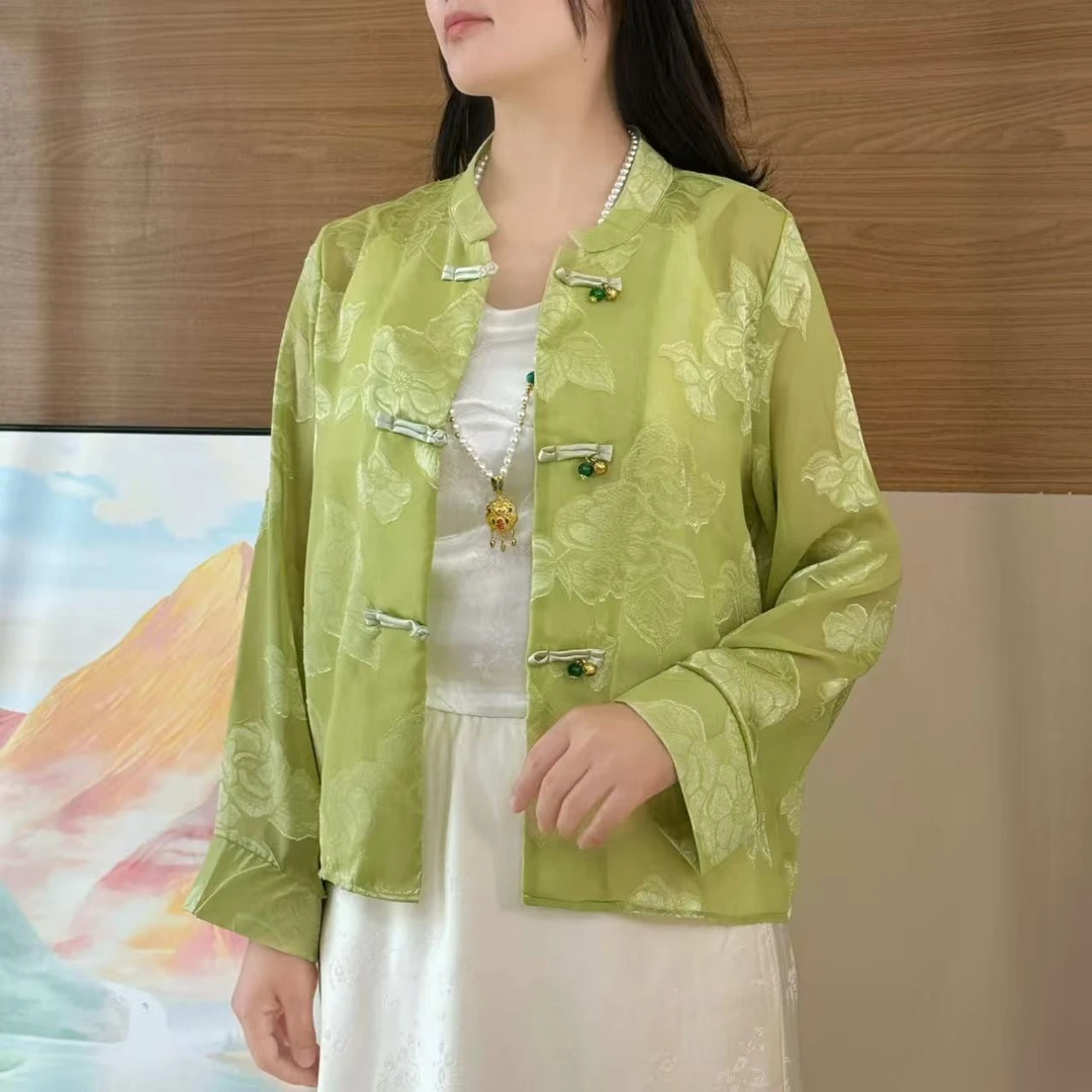 国风轻奢复古气质春夏白色长袖提花衬衣百搭上衣防晒衣外套8585