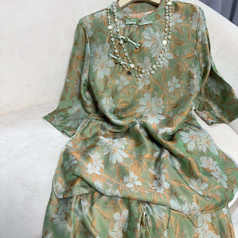 7671款新中式上衣裤子【绿绘】