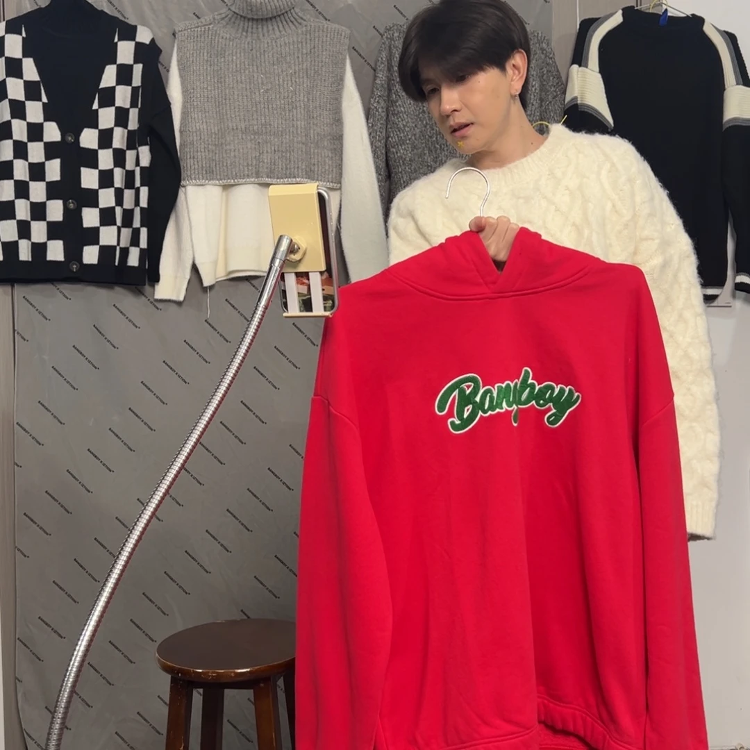 大红色加绒连帽卫衣XL