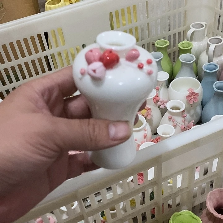 瓷片纯手工陶瓷花摆件瑕