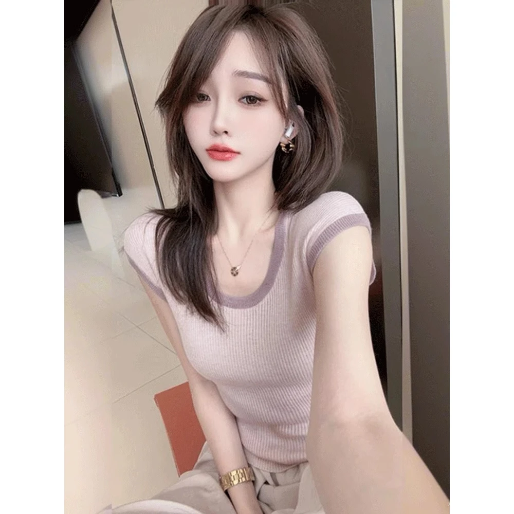 外搭薄款露背针织衫短袖女新款美丽夏季修身坎肩小飞袖上衣女