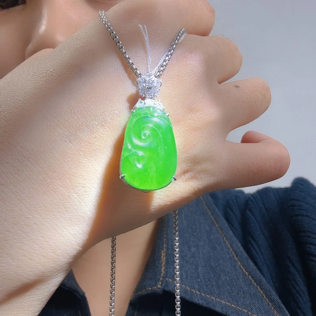 翡翠银S925镶嵌吊坠(不含链)