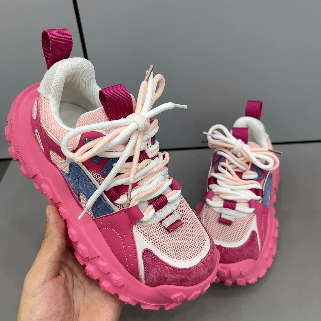 【继兴精选】欧版夏季透气清爽皮面百搭轻软舒适轮胎底老爹鞋