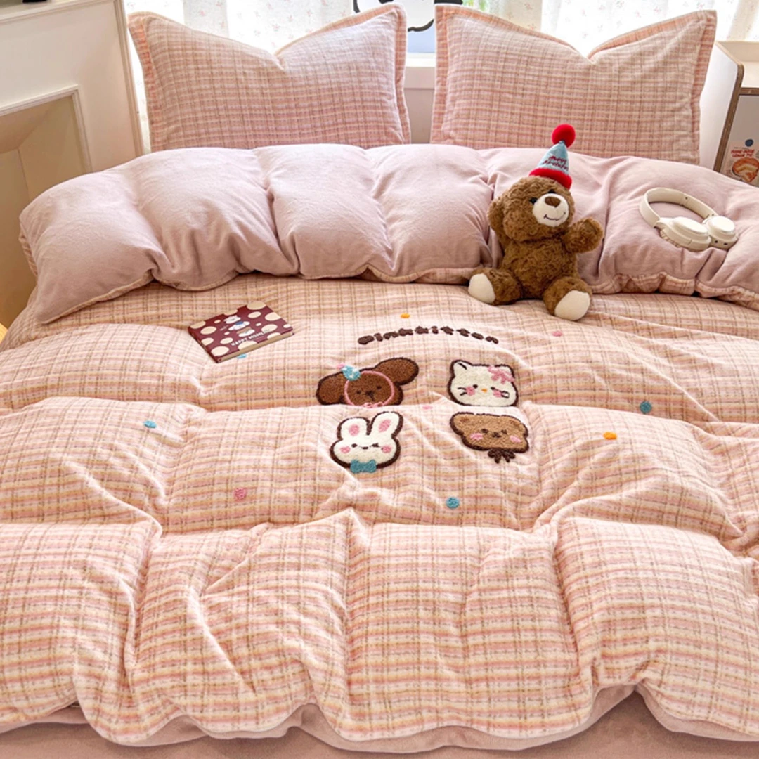 冬季双面加厚牛奶绒床上四件套加绒女被套珊瑚法兰绒床单人三件套